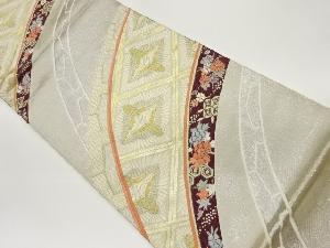 鶴菱に花葉模様織出し袋帯